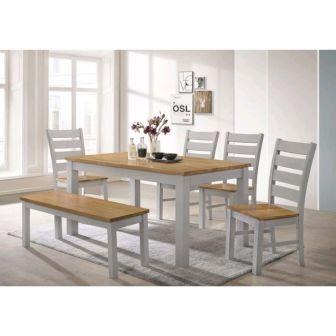Chelsea Grey/Oak Dining Set. Table, 4 Chairs and Bench