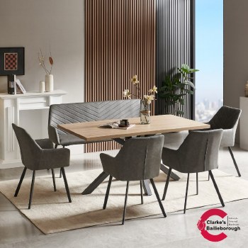 Chrissie Dining Set - 160cm Scratch Resistant Table - Chairs and Bench