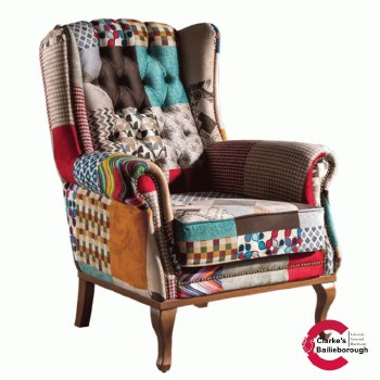 Clio Patchwork Traditional Wingback Chair