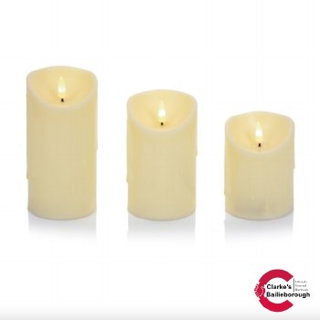 Cream Flicker Candles Battery Operated Set of 3