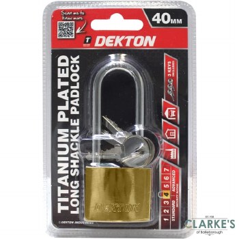 Dekton Titanium Plated Long Shackle Padlock 40mm