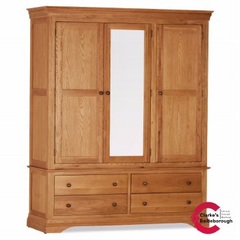 Delta Oak Triple Wardrobe with Drawers