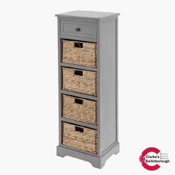 Devonshire Grey Pine Wood 1 Drawer 4 Basket Tall Unit