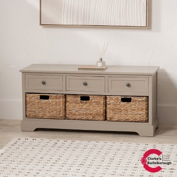 Devonshire Putty Pine Wood 3 Drawer 3 Basket Unit