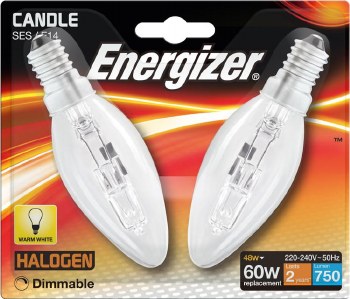 Energizer 48W E14 Halogen Bulbs 2 Pack