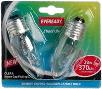 Eveready 28W E27 Candle Halogen Bulbs 2 Pack