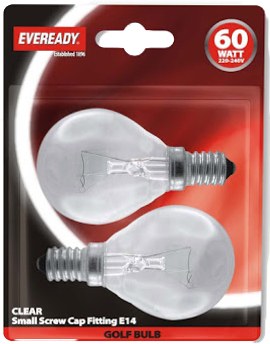 Eveready 60W E14 Golf Bulbs 2 Pack