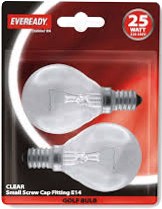 Eveready 25W E14 Golf Bulbs 2 Pack
