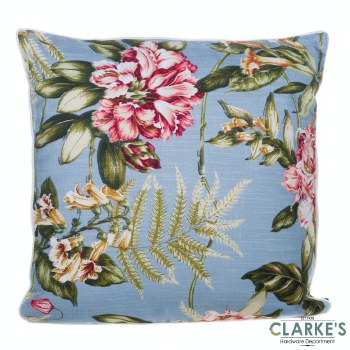 Linen Weave Floral Classic Duck Egg Cushion
