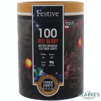 100 LED Red Berry Battery Operated Christmas Lights 9.9m