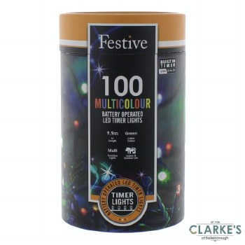 100 LED Battery Operated Christmas String Lights - Multicolour 9.9m