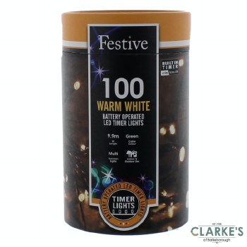 100 LED Battery Operated Christmas String Lights - Warm White 9.9m