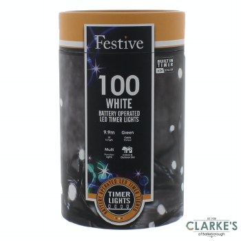 100 LED Battery Operated Christmas String Lights - Cool White 9.9m