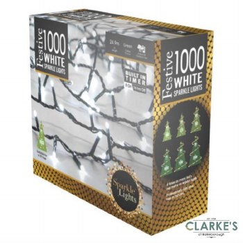 1000 Sparkle LED Lights with Memory Time Cool White
