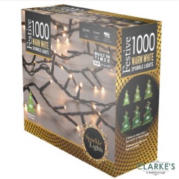 1000 Sparkle LED Lights with Memory Time Warm White