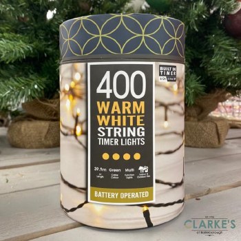 400 LED Battery Operated Christmas String Lights - Warm White 39.9m