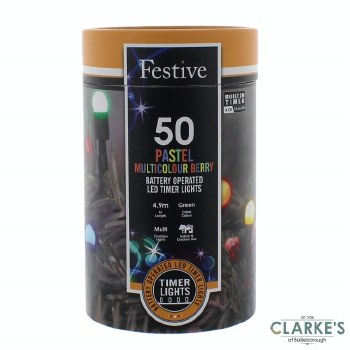 50 LED Berry Battery Operated Christmas Lights - Pastel Multicolour 4.9m