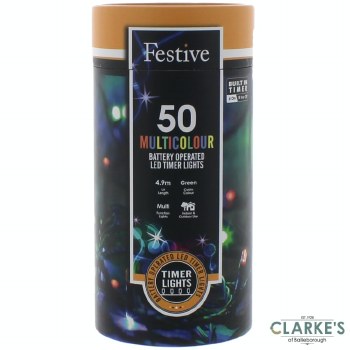 50 LED String Battery Operated Lights - Multicolour 4.9 Meter