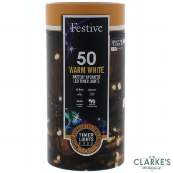 50 LED String Battery Operated Lights - Warm White 4.9 Meter