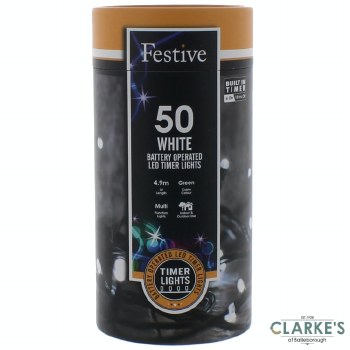 50 LED String Battery Operated Lights - White 4.9 Meter
