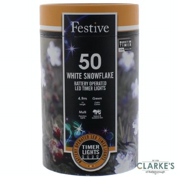50 LED Snoflake Battery Operated Lights - White 4.9 Meter