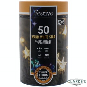 50 LED Star Battery Operated Lights - Warm White 4.9 Meter