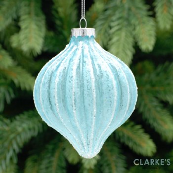 Ice Blue Frosted Teardrop Glass Christmas Decoration 8cm