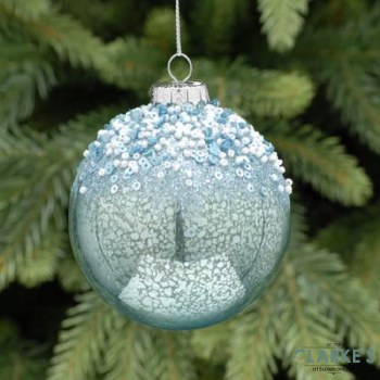 Metallic Blue Frosted Christmas Tree Glass Bauble 8cm