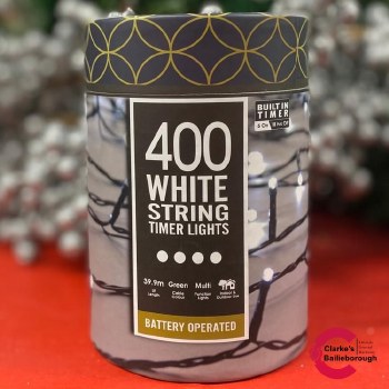 400 LED Battery Operated Christmas String Lights - Cool White 39.9m
