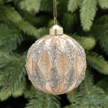 Copper Diamond Christmas Tree Glass Bauble 8cm