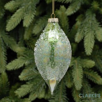 Gold Encrusted Emerald Green Teardrop Christmas Bauble 13cm