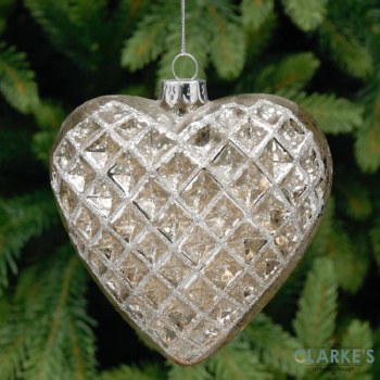 Silver Glass Heart - Christmas Tree Ornament 10cm