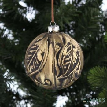 Antique Gold Christmas Glass Bauble 10cm