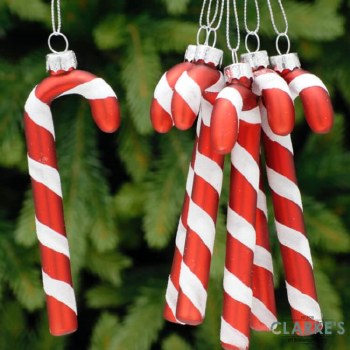 Glass Candy Canes - Christmas Tree Ornaments Set of 6