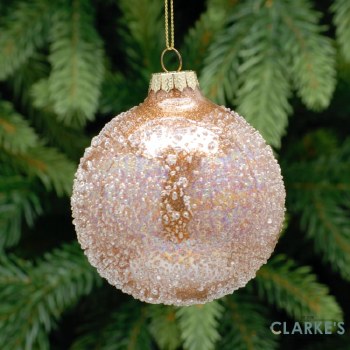 Gold Iridescent Crusted Glass Christmas Tree Bauble 8cm