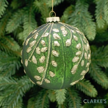 Leaf DesignGreen and Gold Glass Christmas Bauble 10cm