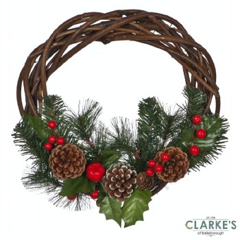 Holly, Berries and Pine cone Christmas Wreath 40cm