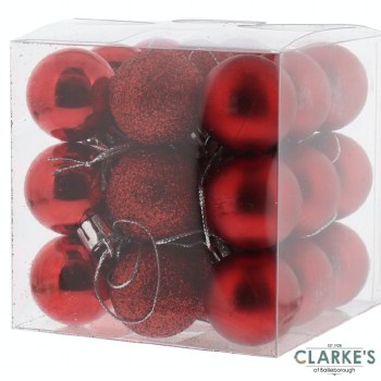 Mixed Finish Christmas Tree Mini Baubles Red Pack of 27