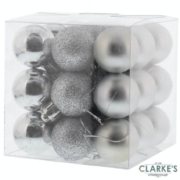Mixed Finish Christmas Tree Mini Baubles Silver Pack of 27