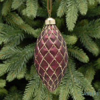 Burgundy and Gold Quilted Glass Christmas Decoration 12cm