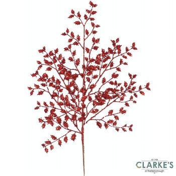 Red Glitter Christmas Leaf Spray 62.5cm