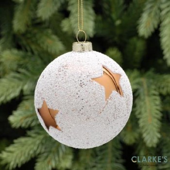 Copper Star Frosted Christmas Tree Glass Bauble 8cm