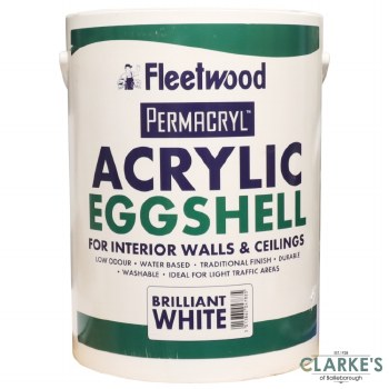 Fleetwood Permacryl Acrylic Eggshell White Paint 5 Litre