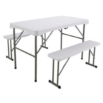 Folding White Table With 2 Benches