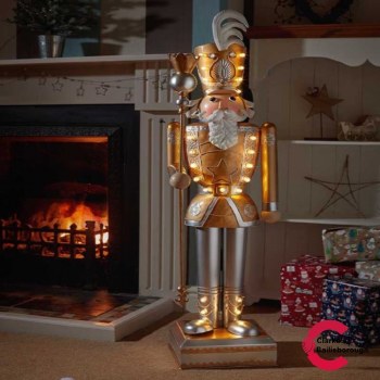 Giant Nutcracker Gold/White LED Lit 119 cm Tall