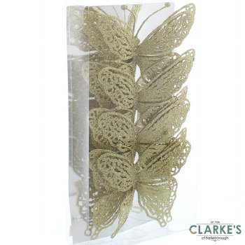 Gold Glitter Butterflies Christmas Decorations 15cm Pack of 4