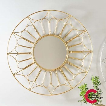 Gold Metal Cane Round Wall Mirror
