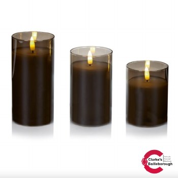 Flicker Candles in Grey Glass Battery Operated Set of 3