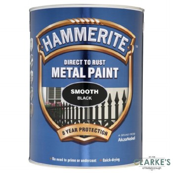 Hammerite Metal Paint Smooth Black 5 Litre
