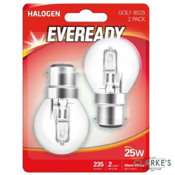 Eveready 20W B22 Golf Halogen Light Bulbs 2 Pack